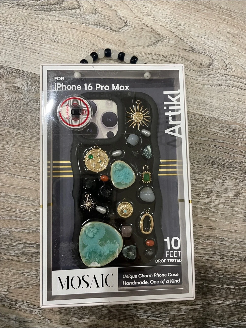 Mosaic Charm Phone Case for iPhone 16 Pro Max — Black with Teal Accents